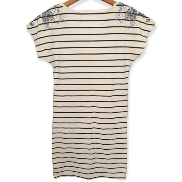 Y2K Fitted T Shirt Dress S Sequins Embellished Striped Stretch 90s Artsy Bohemia - Picture 10 of 16